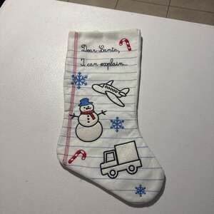 Dear Santa I Can Explain Christmas Stocking Embroidered Snowman Plane Truck